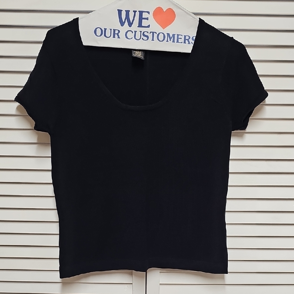 EUC Banana Republic Black Knit Short Sleeve Scoop Neck Top Business Casual XS